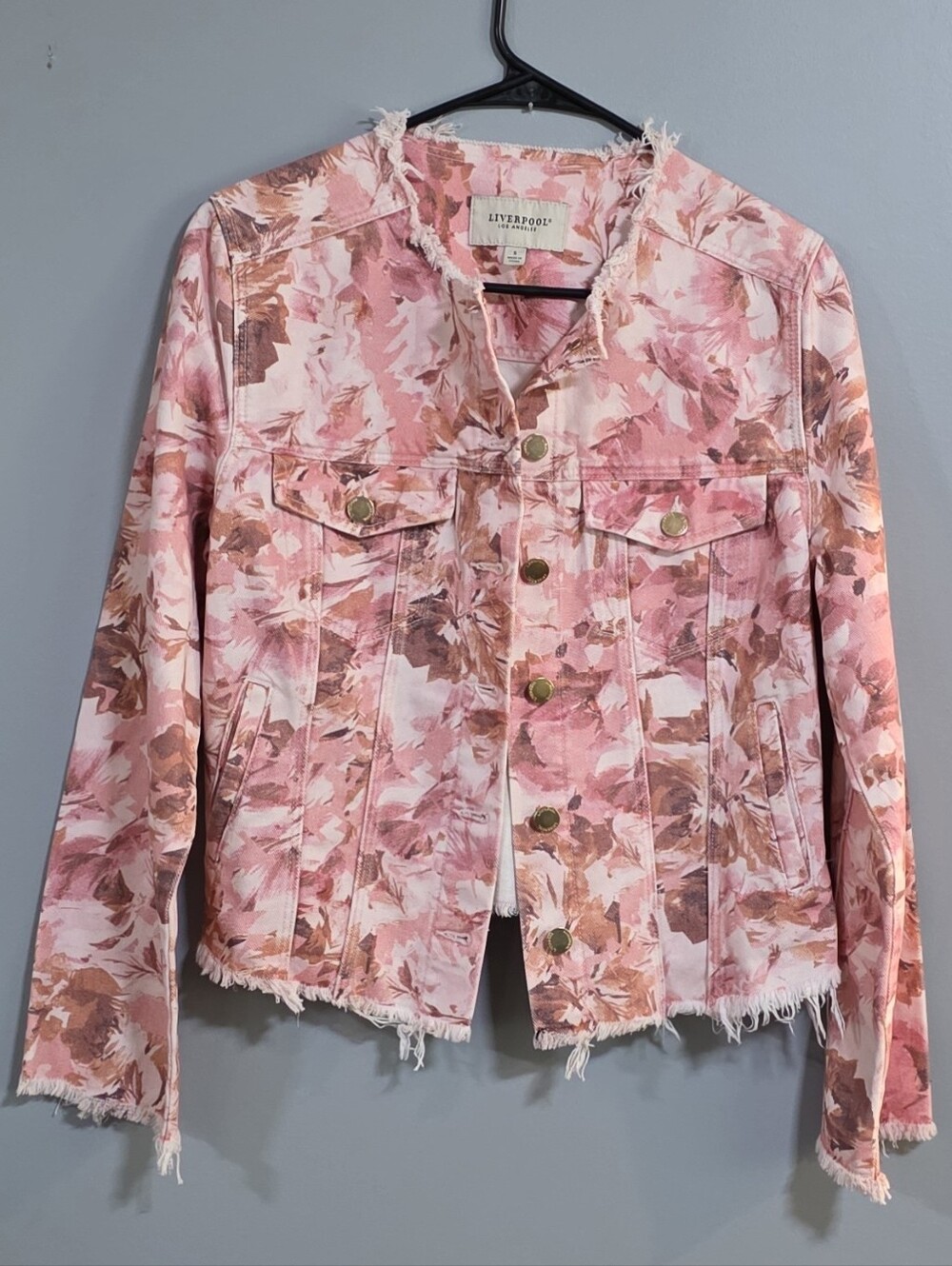 Liverpool Pink Floral Distressed Jean Jacket